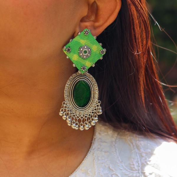 Lime Leheriya Monochrome Earrings